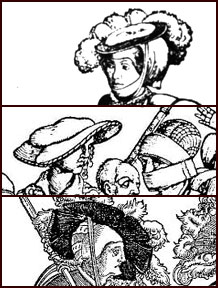 Headgear inspiration from woodcuts.