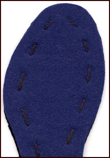 The shoes, clumping the soles.